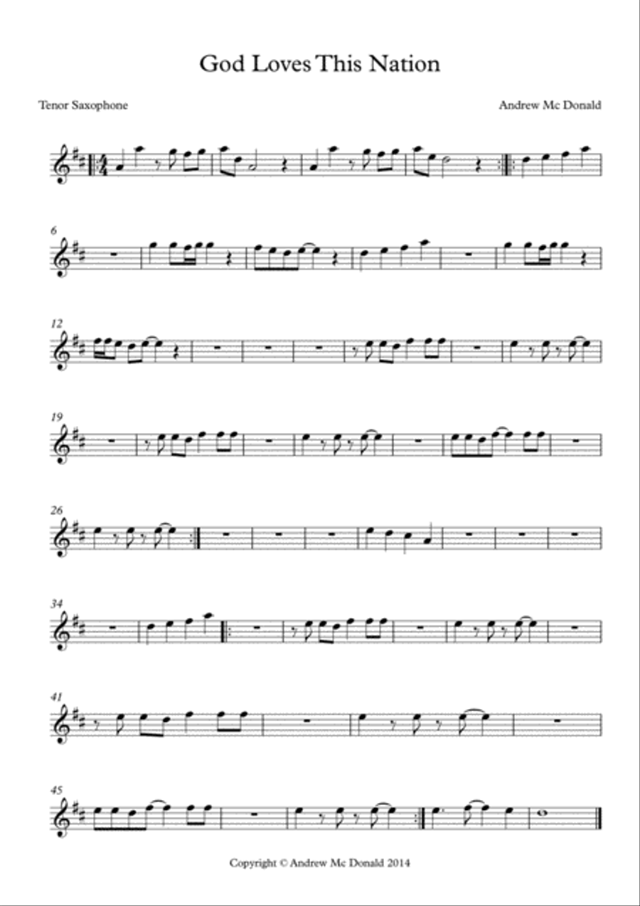 God Loves This Nation Bb Tenor Saxophone Score Tenor Saxophone scores gallery preview page 1