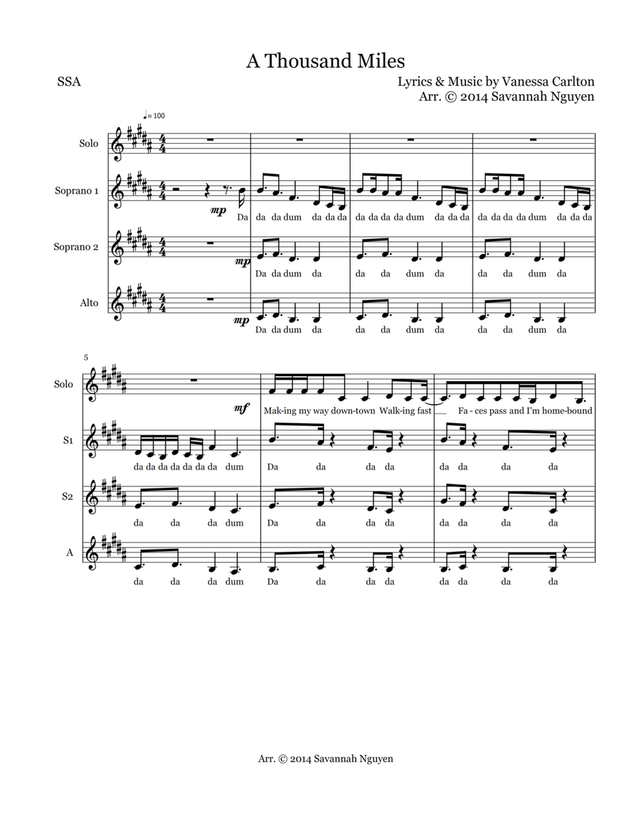 A Thousand Miles A Thousand Miles SA scores gallery preview page 1