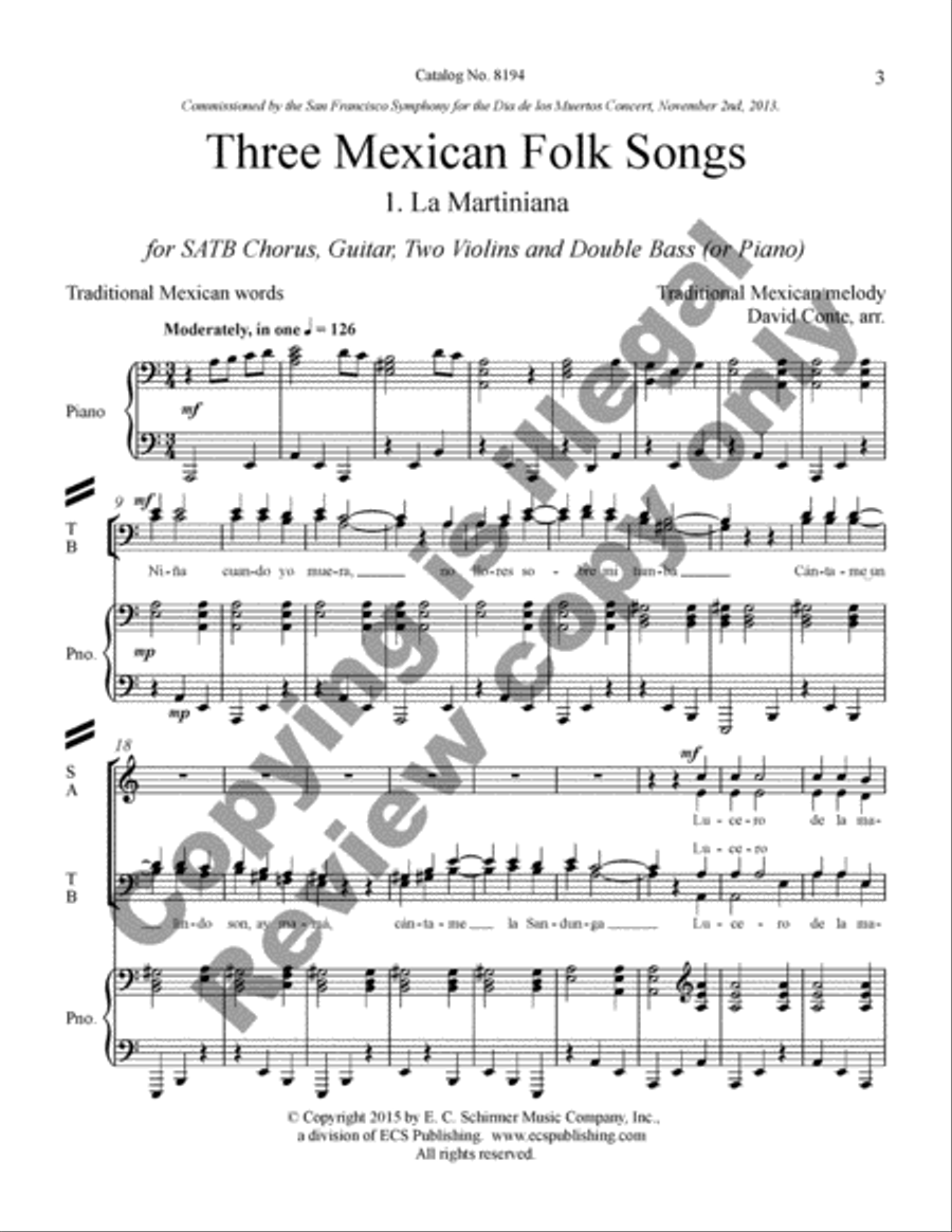 Three Mexican Folk Songs Three Mexican Folk Songs 4-Part scores gallery preview page 2
