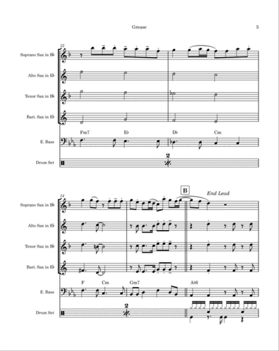 Grease Saxophone Quartet scores gallery preview page 5
