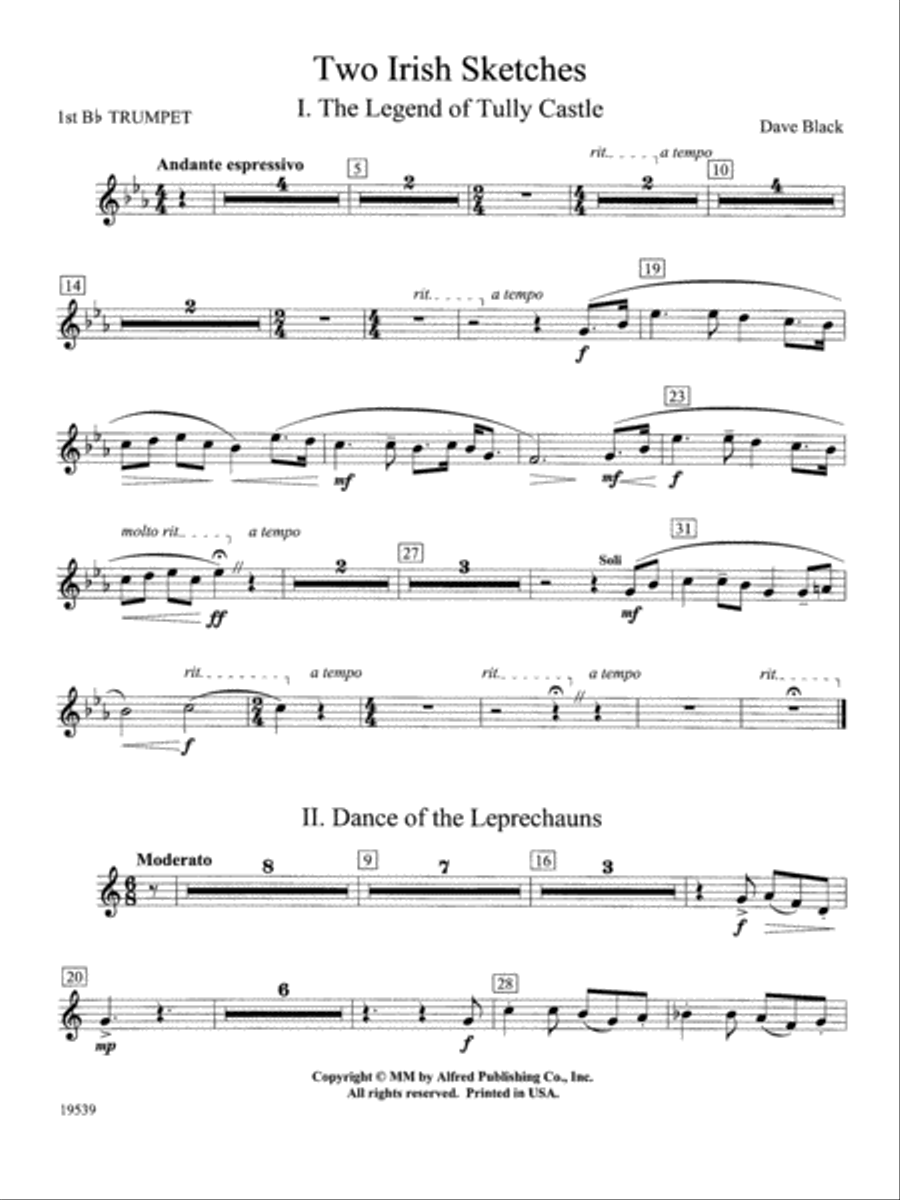 Two Irish Sketches: 1st B-flat Trumpet Concert Band scores gallery preview page 1