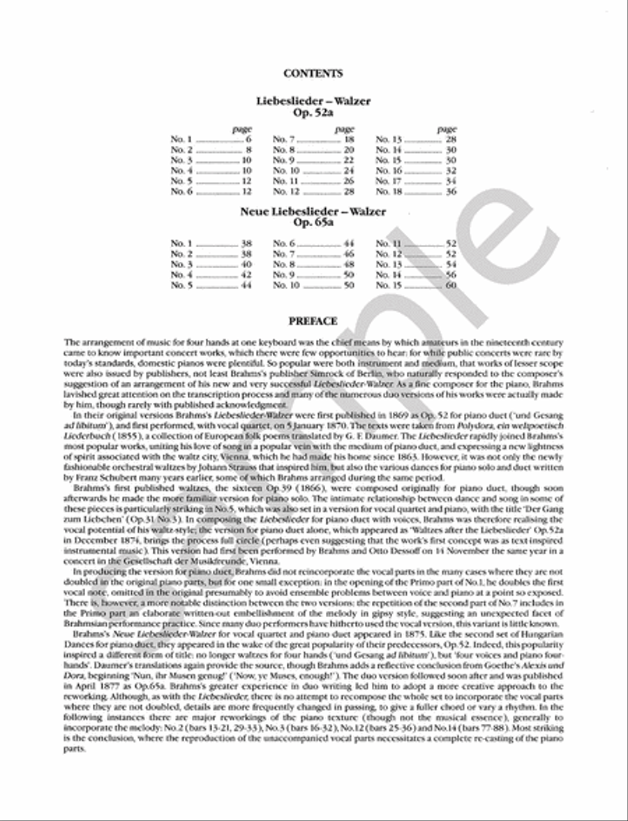 Liebeslieder-Walzer Op. 52a; Neue Liebeslieder-Walzer Op. 65a for Piano Duet Piano Duet scores gallery preview page 2