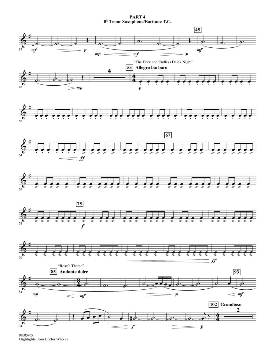 Highlights from Doctor Who (arr. Robert Buckley) - Pt.4 - Bb Tenor Sax/Bar. T.C. Concert Band scores gallery preview page 2