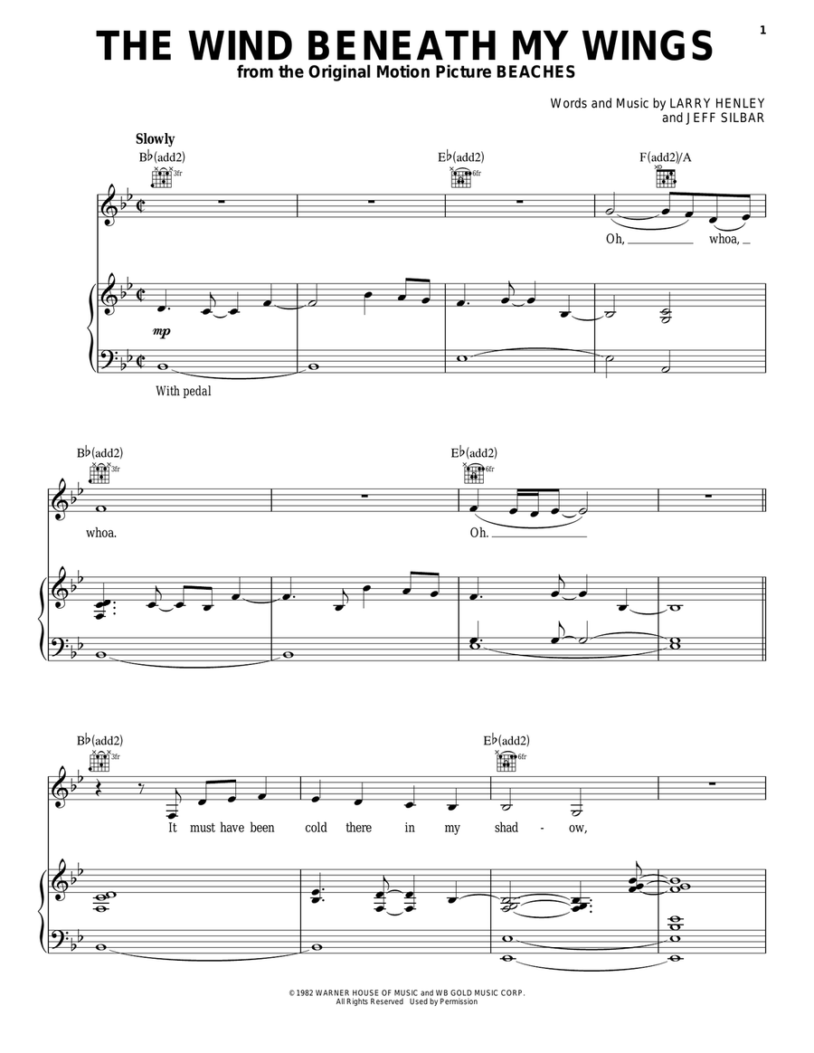 The Wind Beneath My Wings Piano, Vocal scores gallery preview page 1