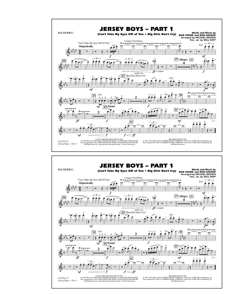 Jersey Boys: Part 1 - Flute/Piccolo Marching Band scores gallery preview page 1