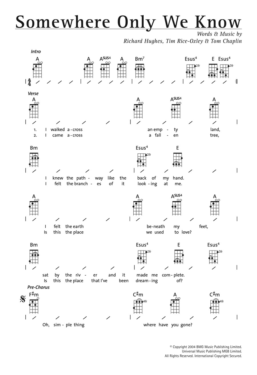 Somewhere Only We Know Ukulele scores gallery preview page 1