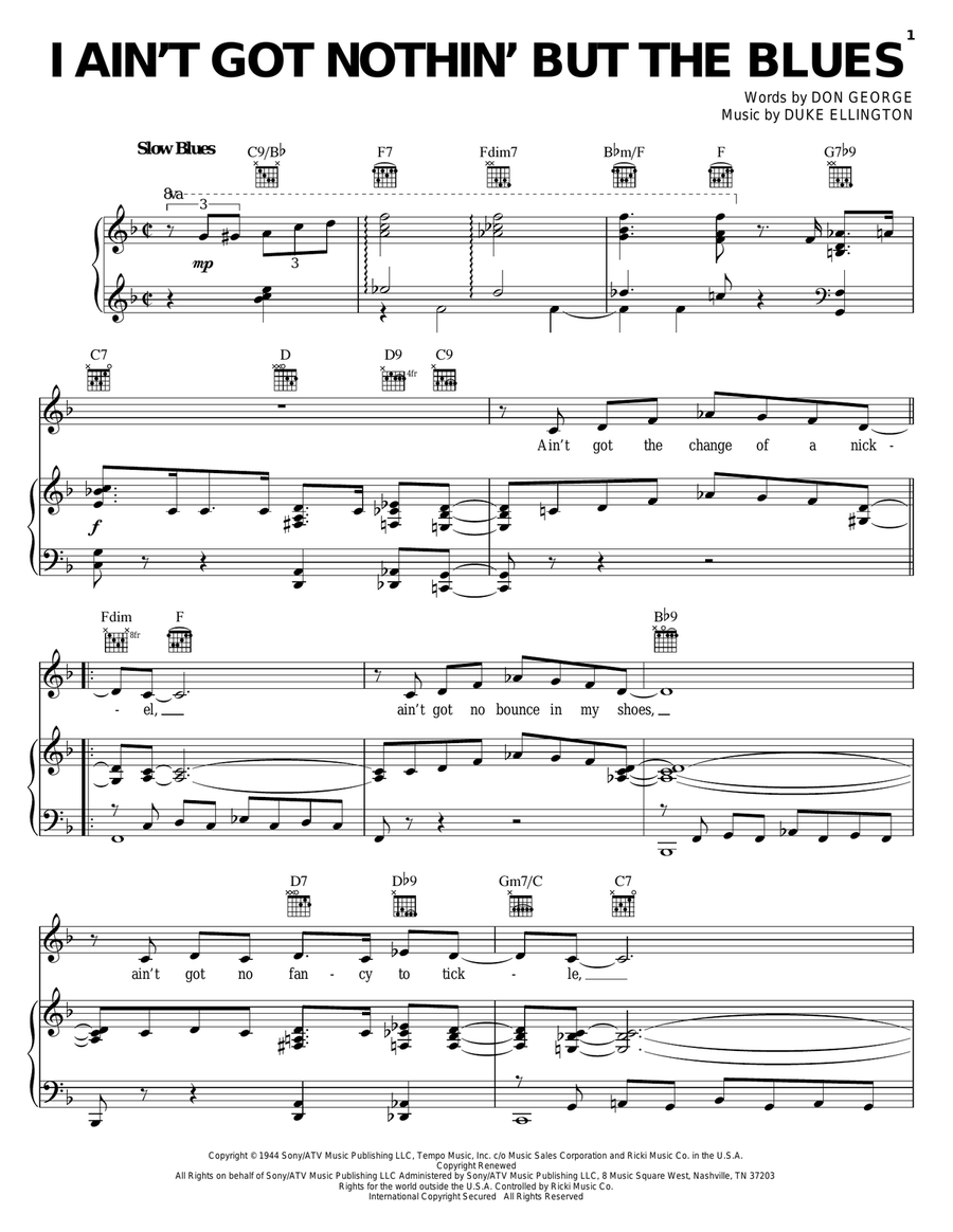 I Ain't Got Nothin' But The Blues Piano, Vocal, Guitar scores gallery preview page 1