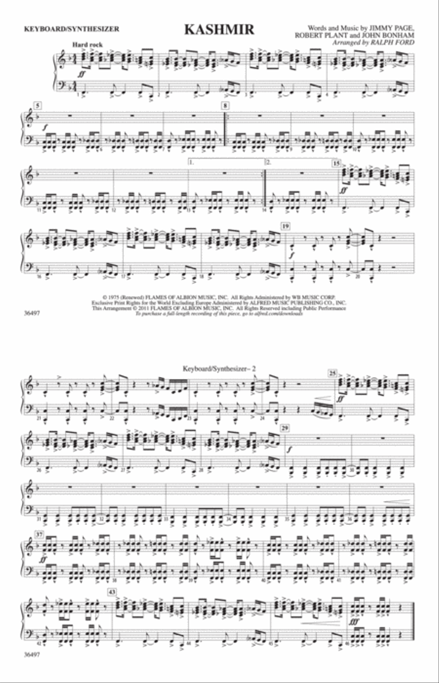 Kashmir: Keyboard/Synthesizer Marching Band scores gallery preview page 1