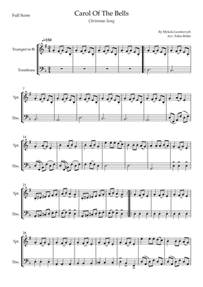 Carol Of The Bells (Christmas Song) for Trumpet in Bb & Trombone Duo (D Minor)