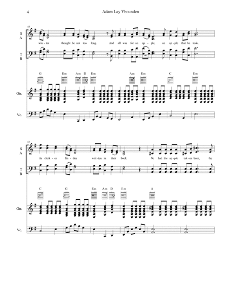 Adam Lay Ybounden - for SATB choir, guitar, trumpet, and cello image number null