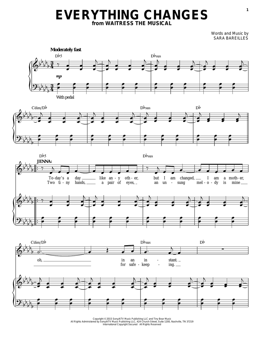 Everything Changes (from Waitress The Musical) Voice scores gallery preview page 1