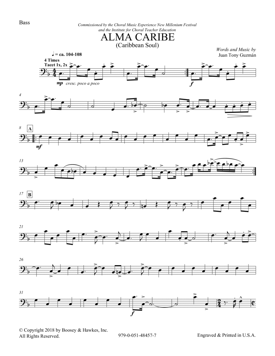 Alma Caribe (Caribbean Soul) - Electric Bass Choir scores gallery preview page 1