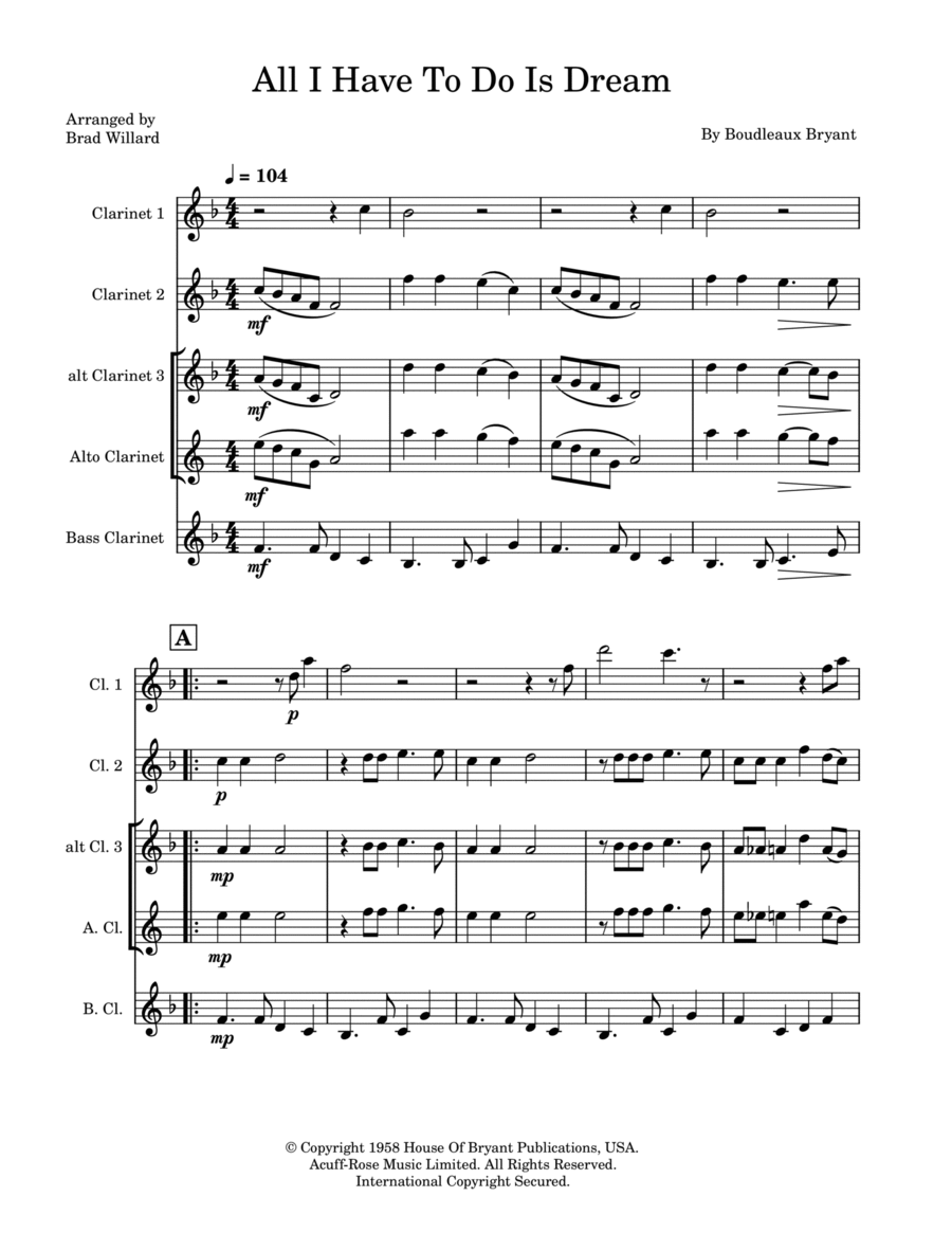 All I Have To Do Is Dream Woodwind Quartet scores gallery preview page 1