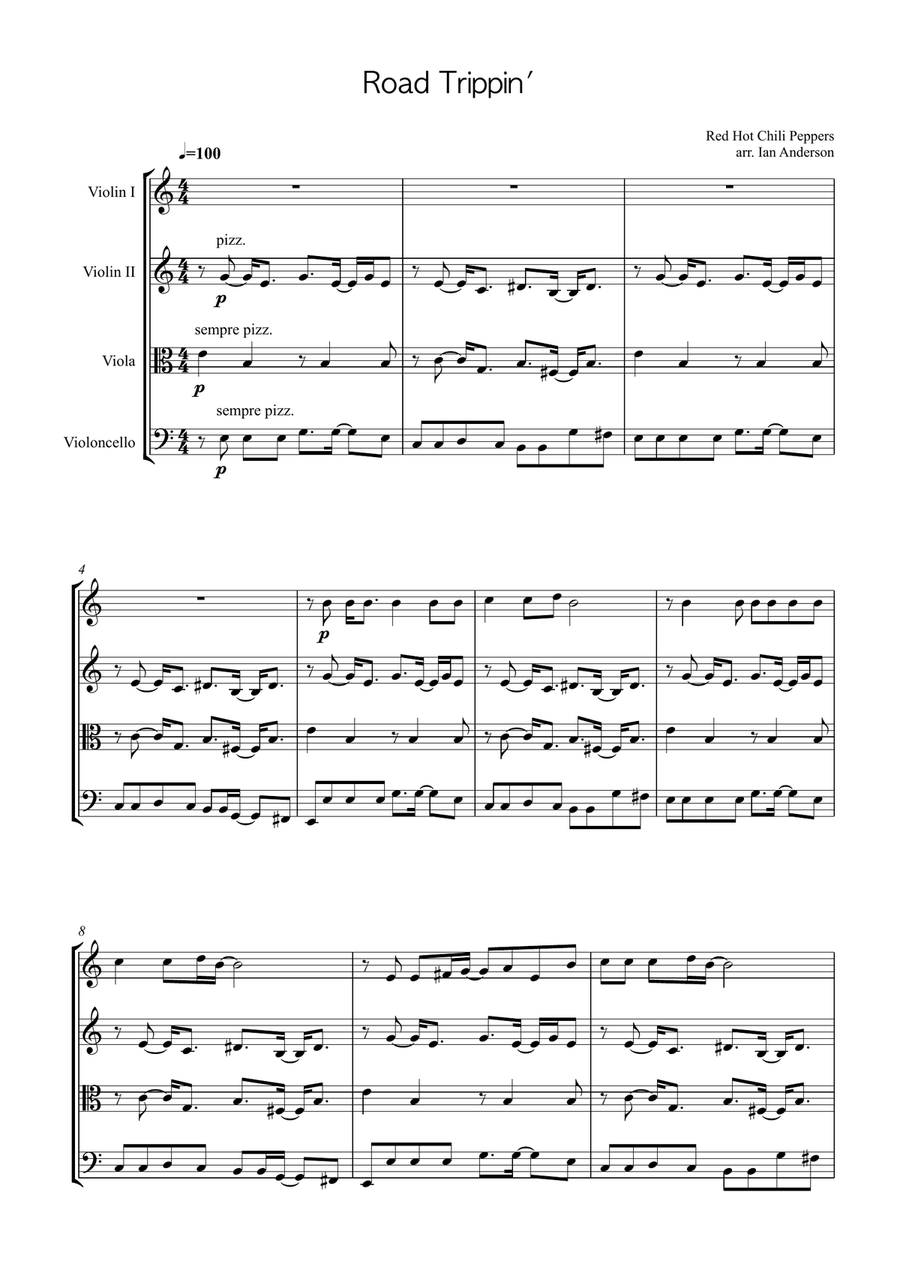 Road Trippin' Road Trippin' String Quartet scores gallery preview page 1