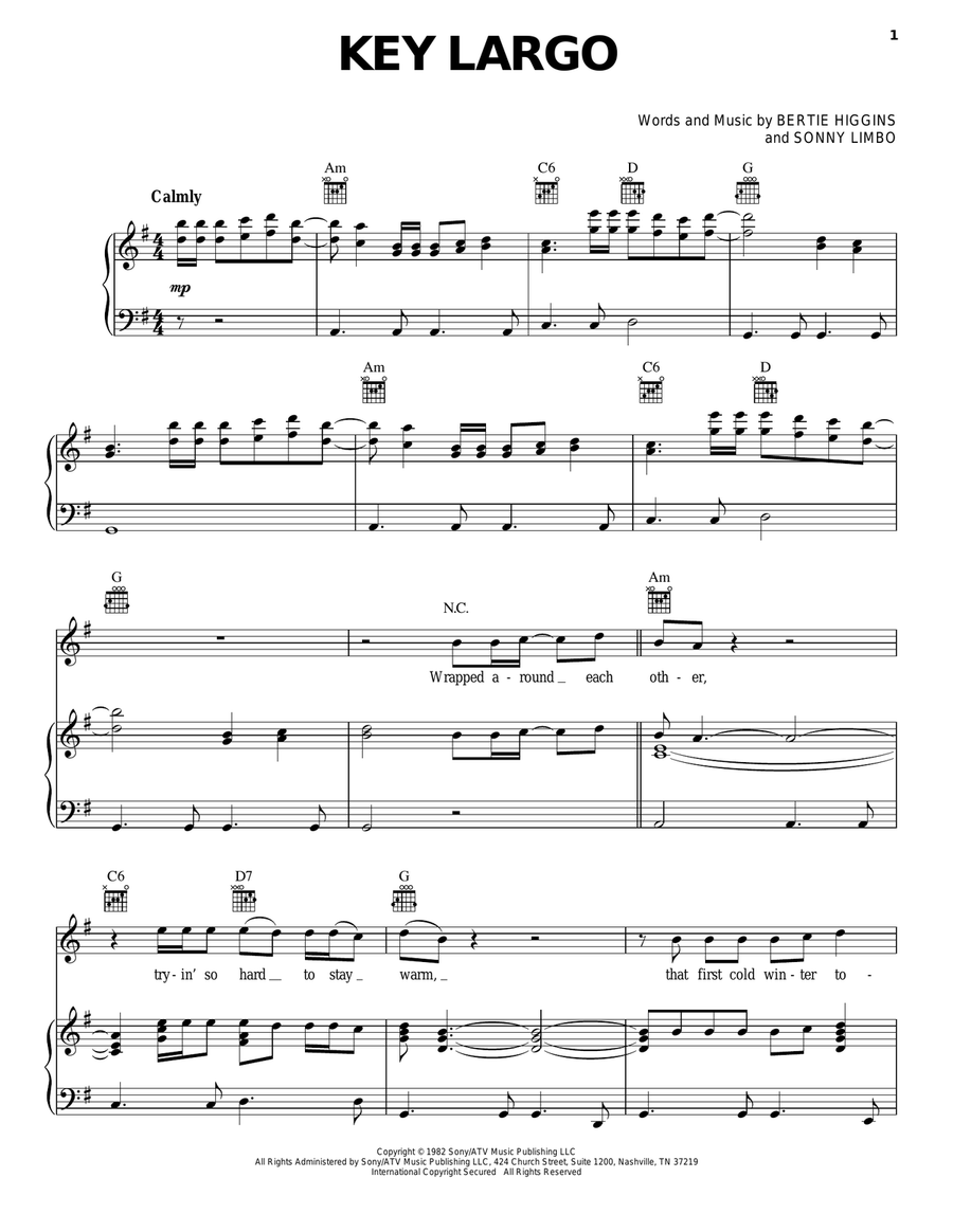 Key Largo Piano, Vocal, Guitar - Digital Sheet Music