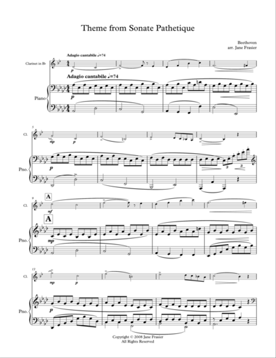 Theme from Sonata Pathetique Clarinet Solo scores gallery preview page 1