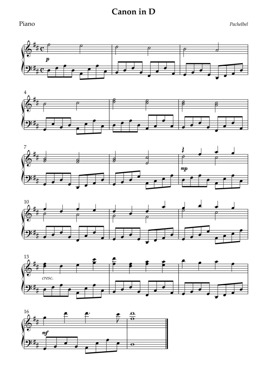 Pachelbel easy piano cheap