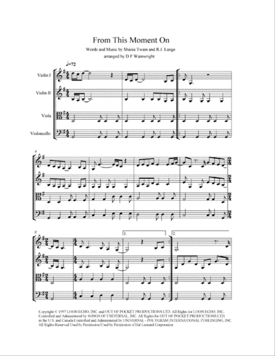 From This Moment On From This Moment On String Quartet scores gallery preview page 1