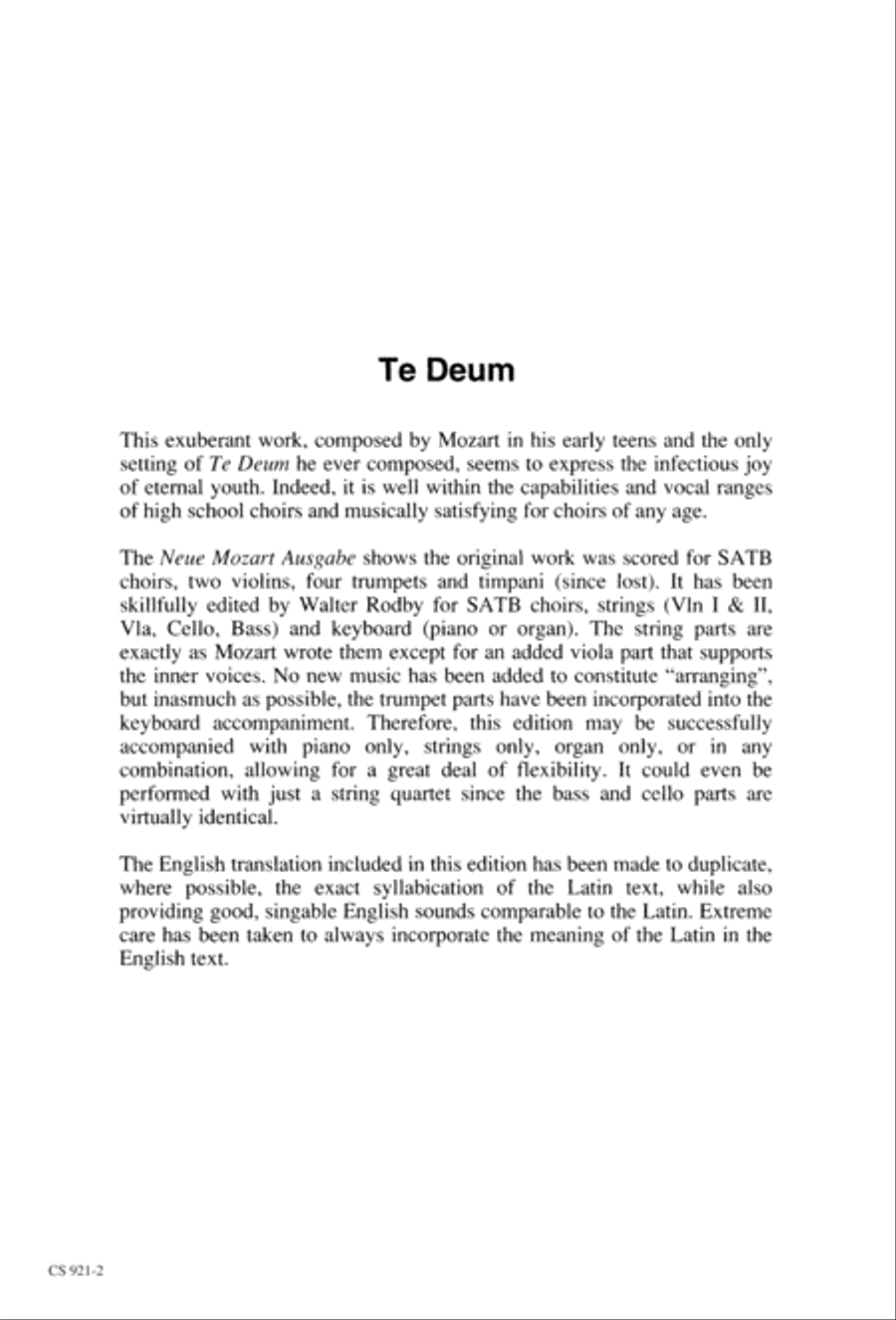 Te Deum - Choral Score