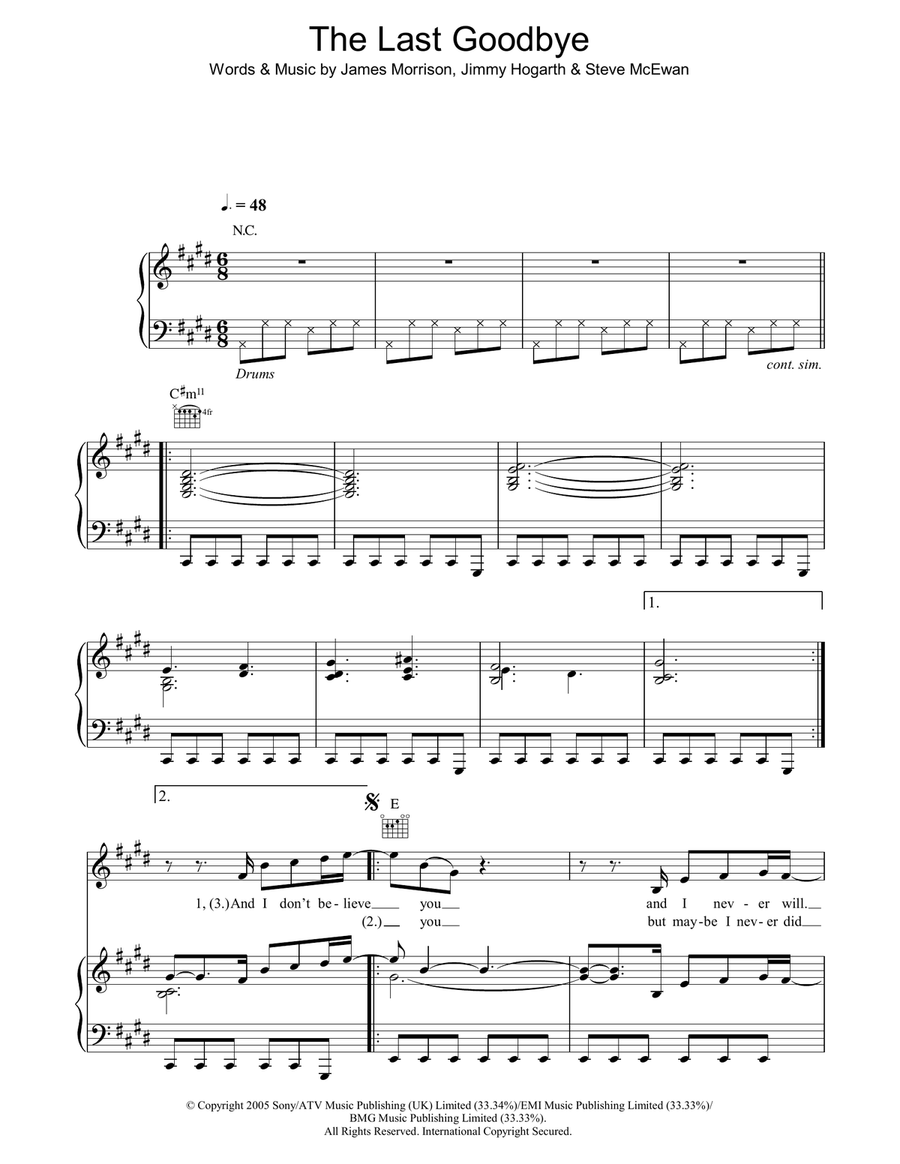 The Last Goodbye Piano, Vocal, Guitar scores gallery preview page 1