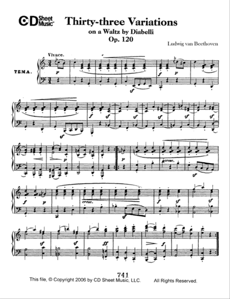 Variations (33) On A Waltz By Diabelli, Op. 120 Piano Solo scores gallery preview page 1