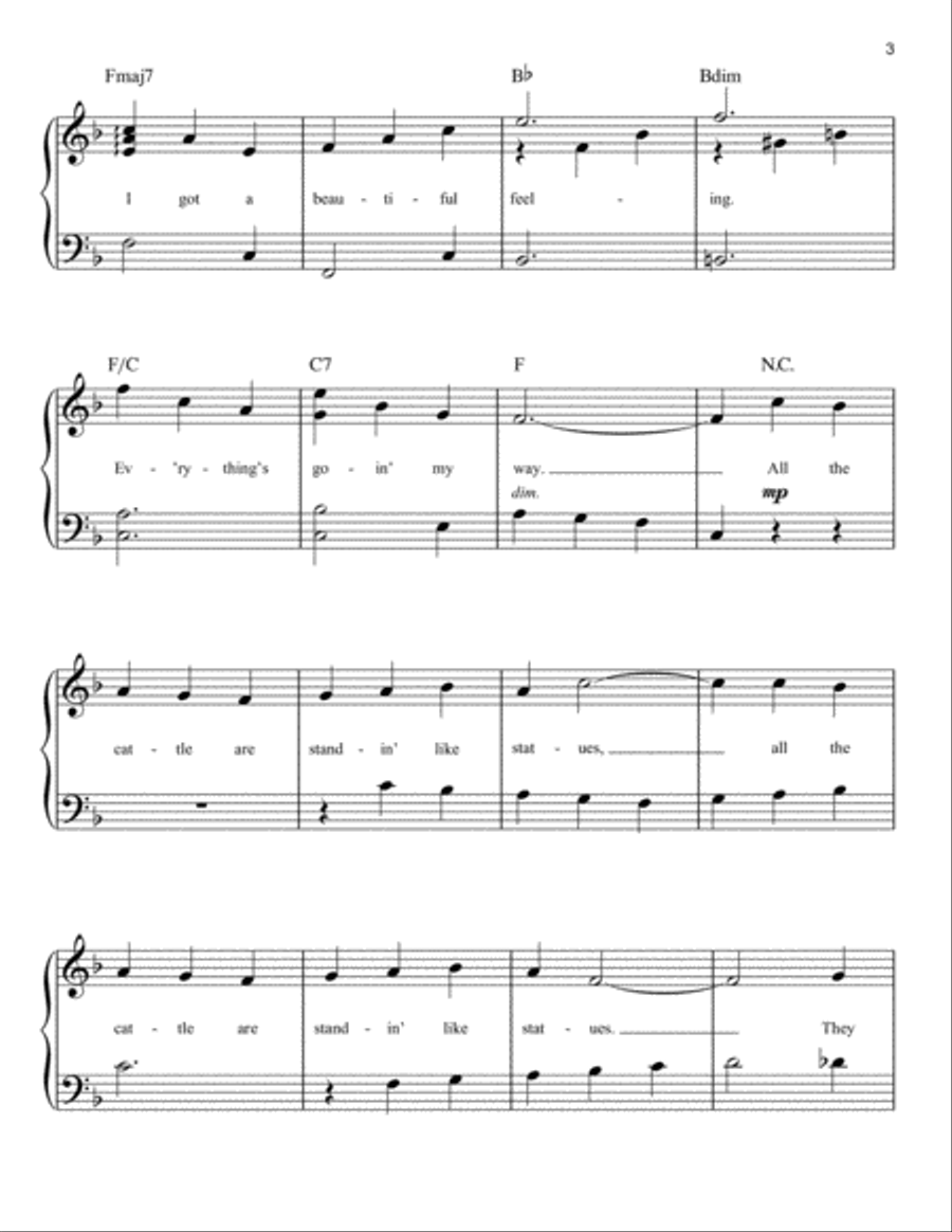 Oh, What A Beautiful Mornin' (from Oklahoma!) Easy Piano scores gallery preview page 3