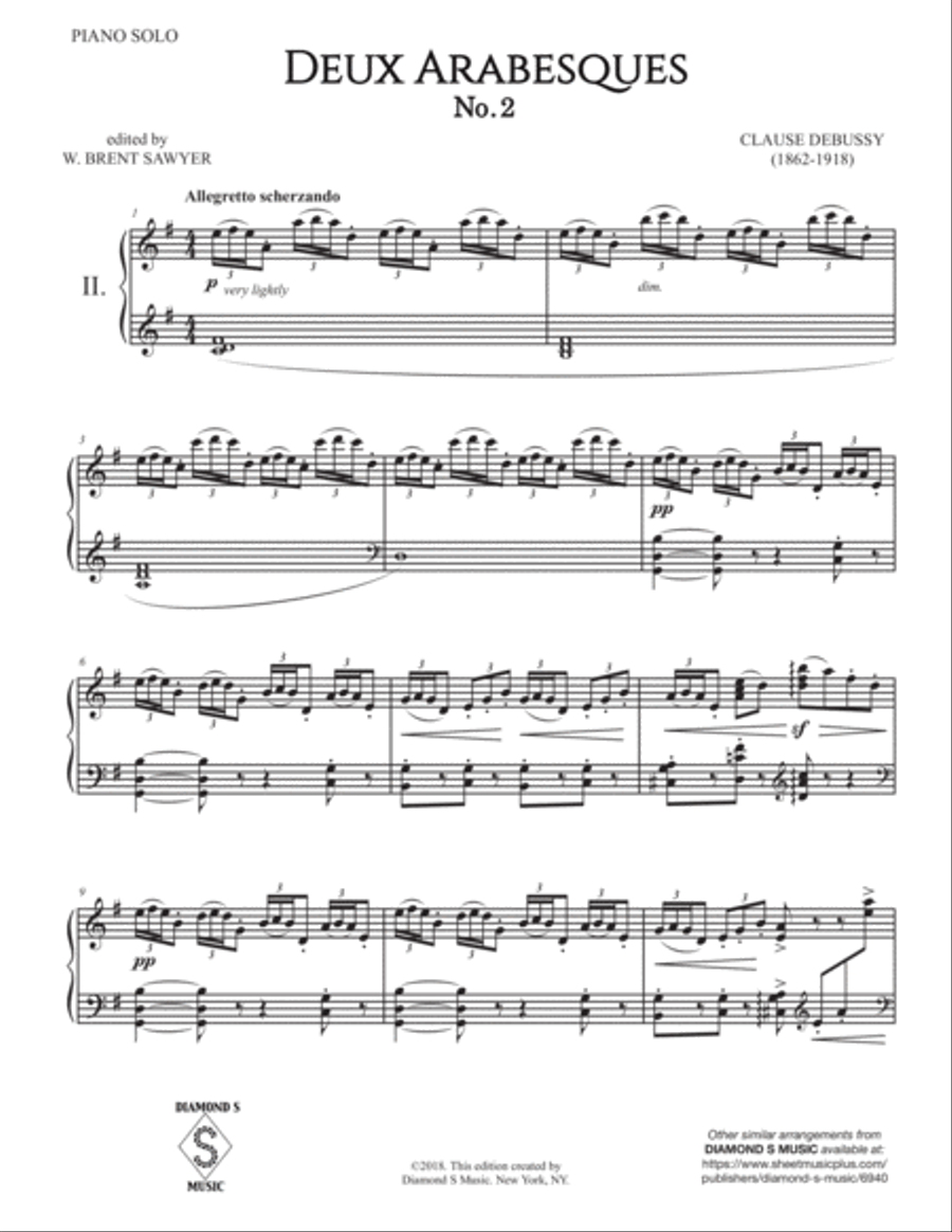 ARABESQUE No.2 (from Deux Arabesques) by CLAUDE DEBUSSY for PIANO SOLO Piano Solo scores gallery preview page 3