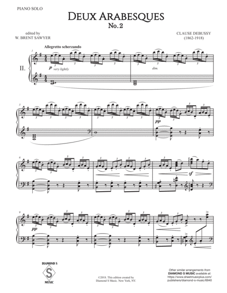 ARABESQUE No.2 (from Deux Arabesques) by CLAUDE DEBUSSY for PIANO SOLO image number null