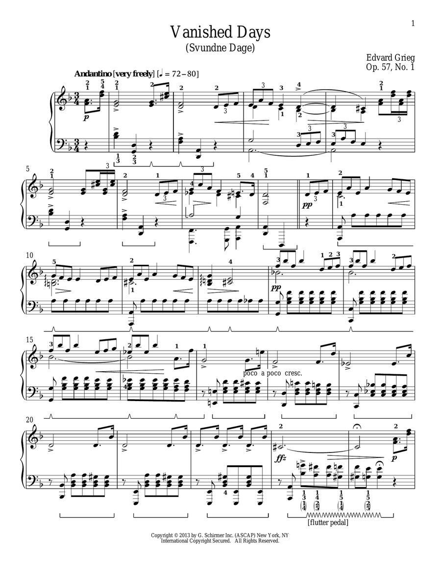 Vanished Days (Svundne Dage), Op. 57, No. 1 Piano Solo scores gallery preview page 1