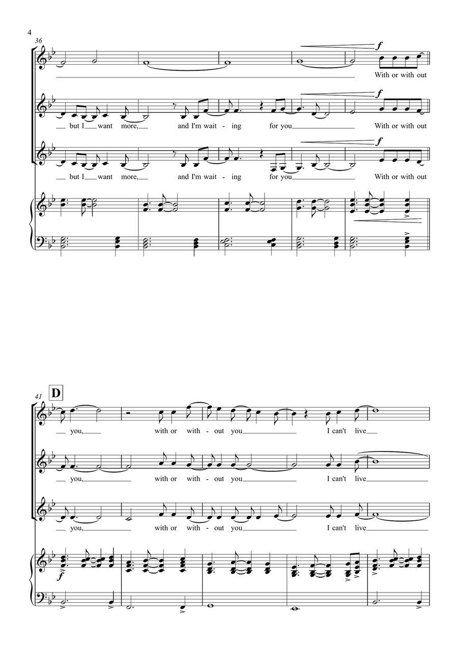 With Or Without You SSA scores gallery preview page 4