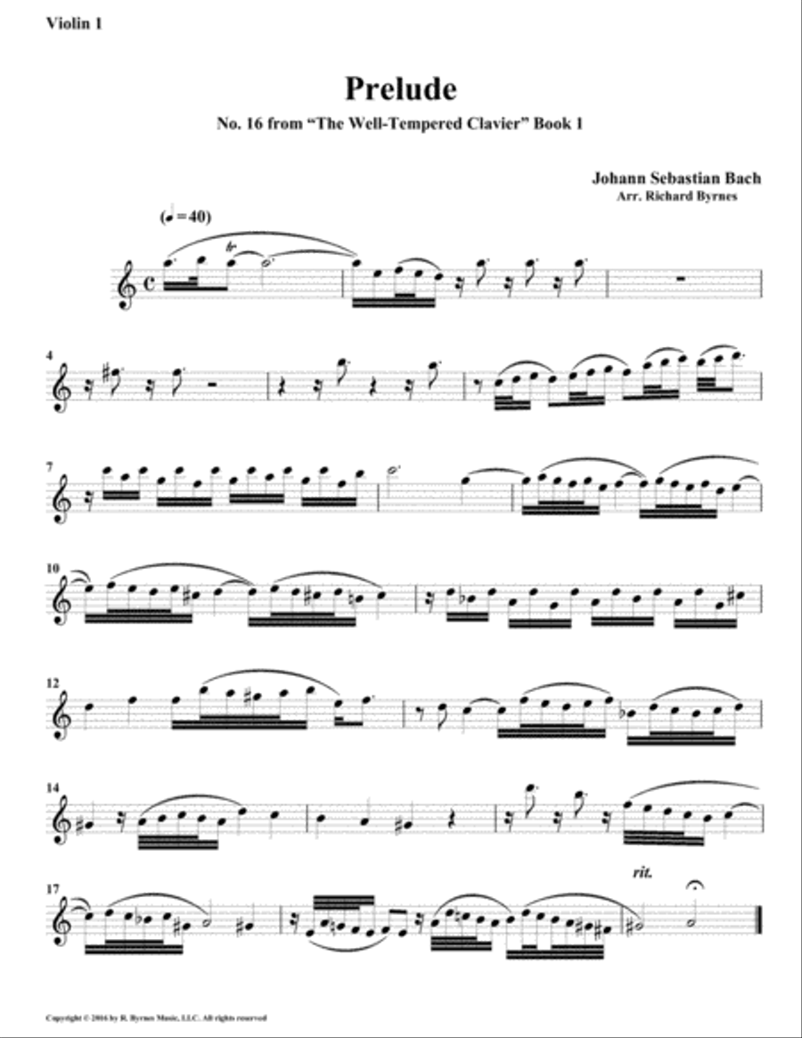 Prelude 16 from Well-Tempered Clavier, Book 1 (String Quartet) String Quartet scores gallery preview page 4