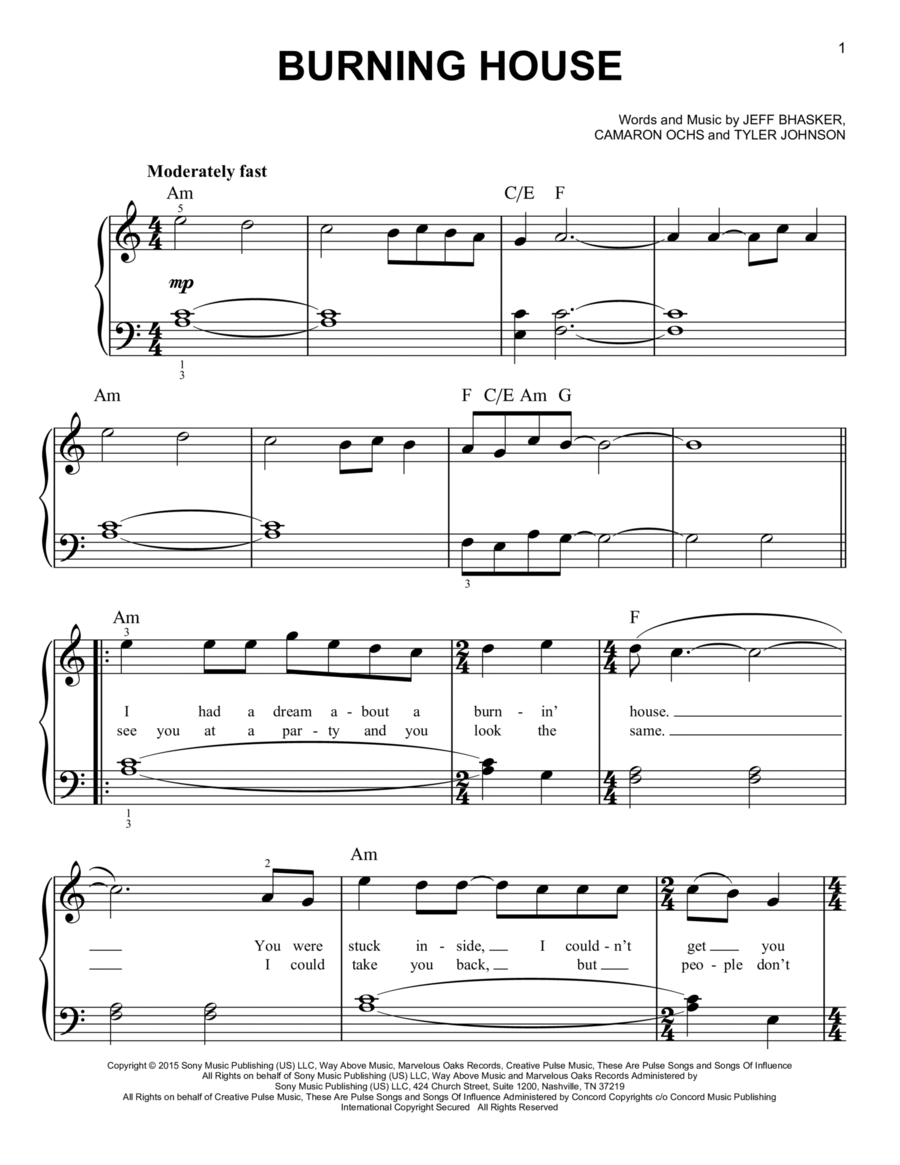 Burning House Easy Piano scores gallery preview page 1