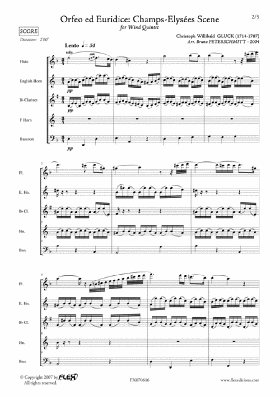 Orfeo ed Euridice - Champs Elysees Scene Woodwind Quintet scores gallery preview page 2