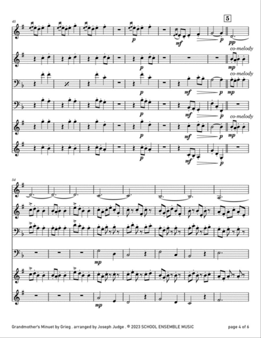 Grandmother's Minuet by Grieg for Brass Quartet in Schools Brass Quartet scores gallery preview page 4