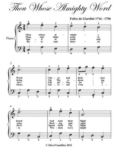 Thou Whose Almighty Word Easy Piano Sheet Music