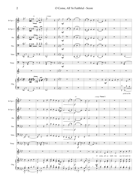O Come All Ye Faithful — festival hymn accompaniment for organ, brass quintet, timpani image number null
