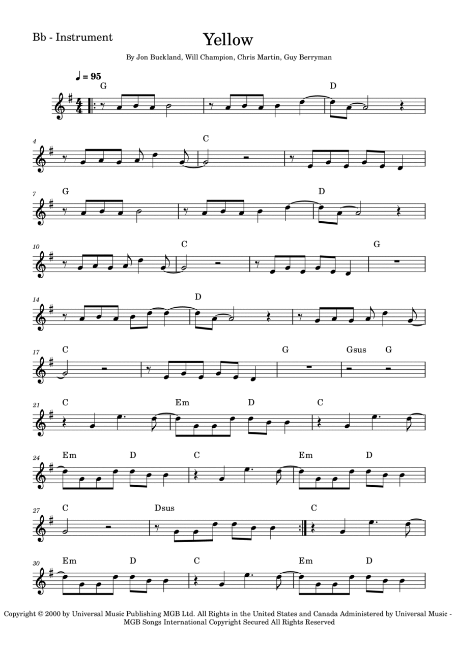 Yellow Soprano Saxophone scores gallery preview page 1