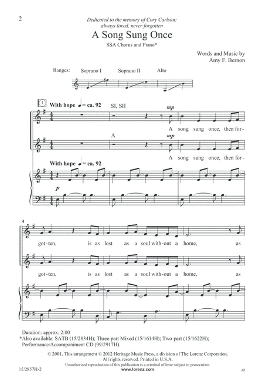 A Song Sung Once SSA scores gallery preview page 3