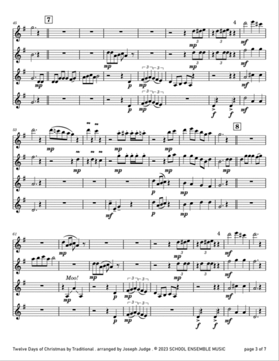 Twelve Days of Christmas for Clarinet Quartet in Schools Clarinet Quartet scores gallery preview page 3