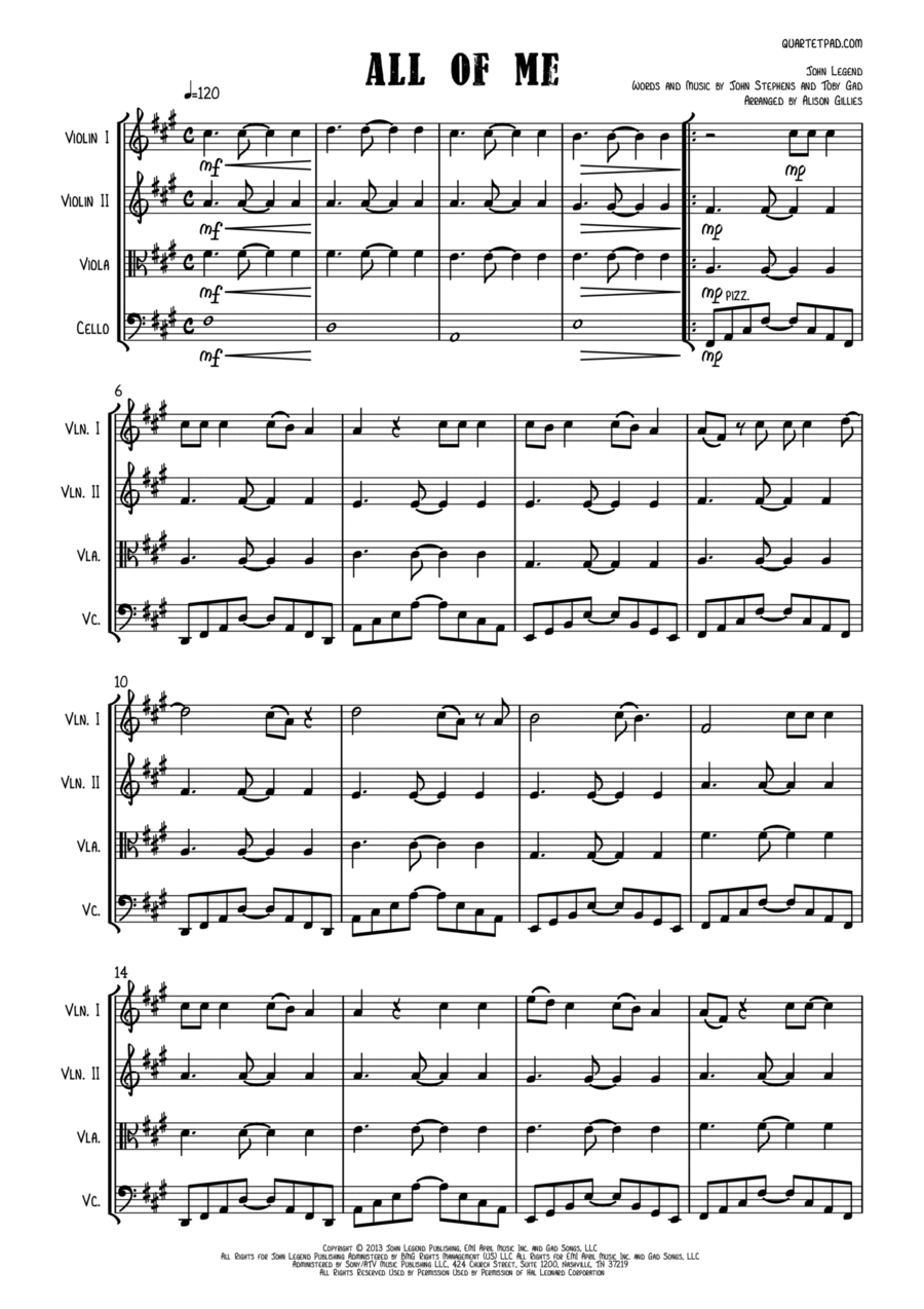 All Of Me String Quartet scores gallery preview page 1