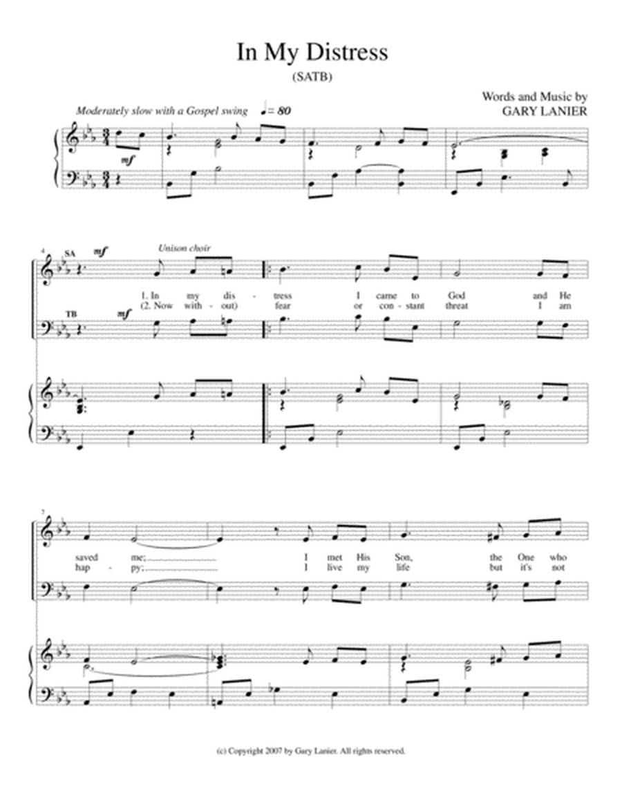 IN MY DISTRESS(SATB CHOIR with Piano) image number null