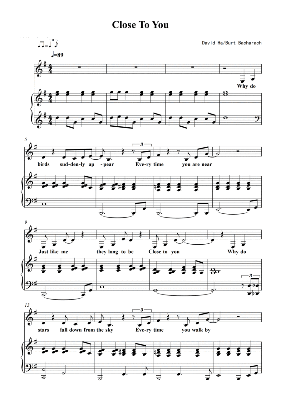 (they Long To Be) Close To You Voice scores gallery preview page 1