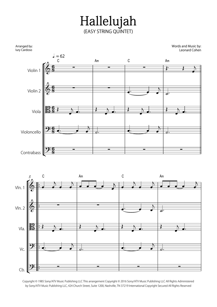 Hallelujah String Quintet scores gallery preview page 1