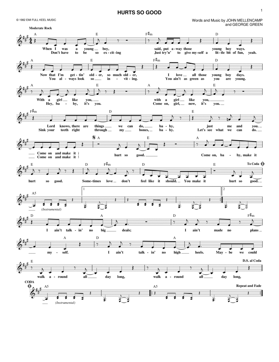 Hurts So Good Electric Guitar scores gallery preview page 1