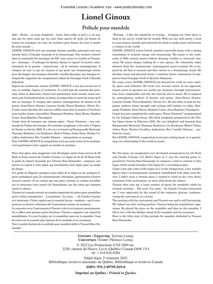 Prélude pour mandole Prélude pour mandole Score scores gallery preview page 1
