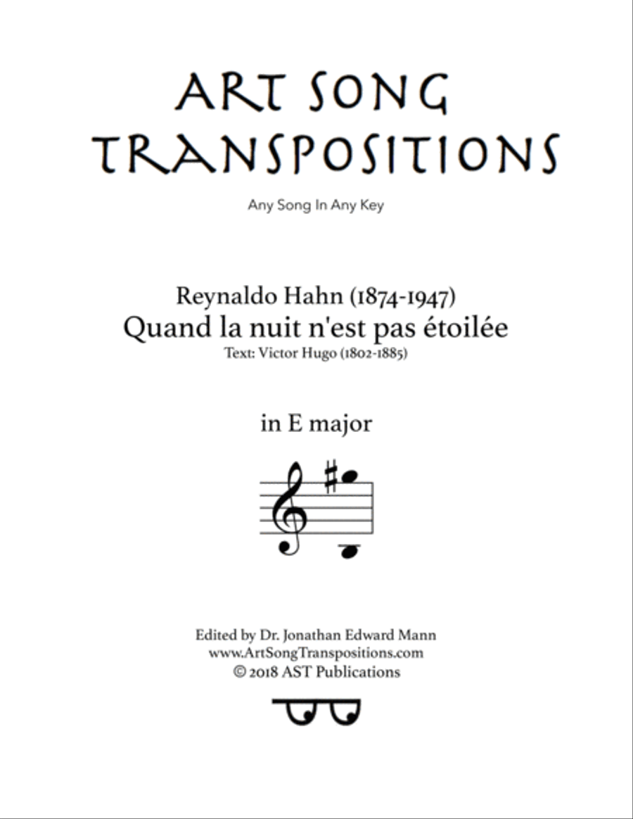 HAHN: Quand la nuit n'est pas étoilée (transposed to E major) Voice scores gallery preview page 1