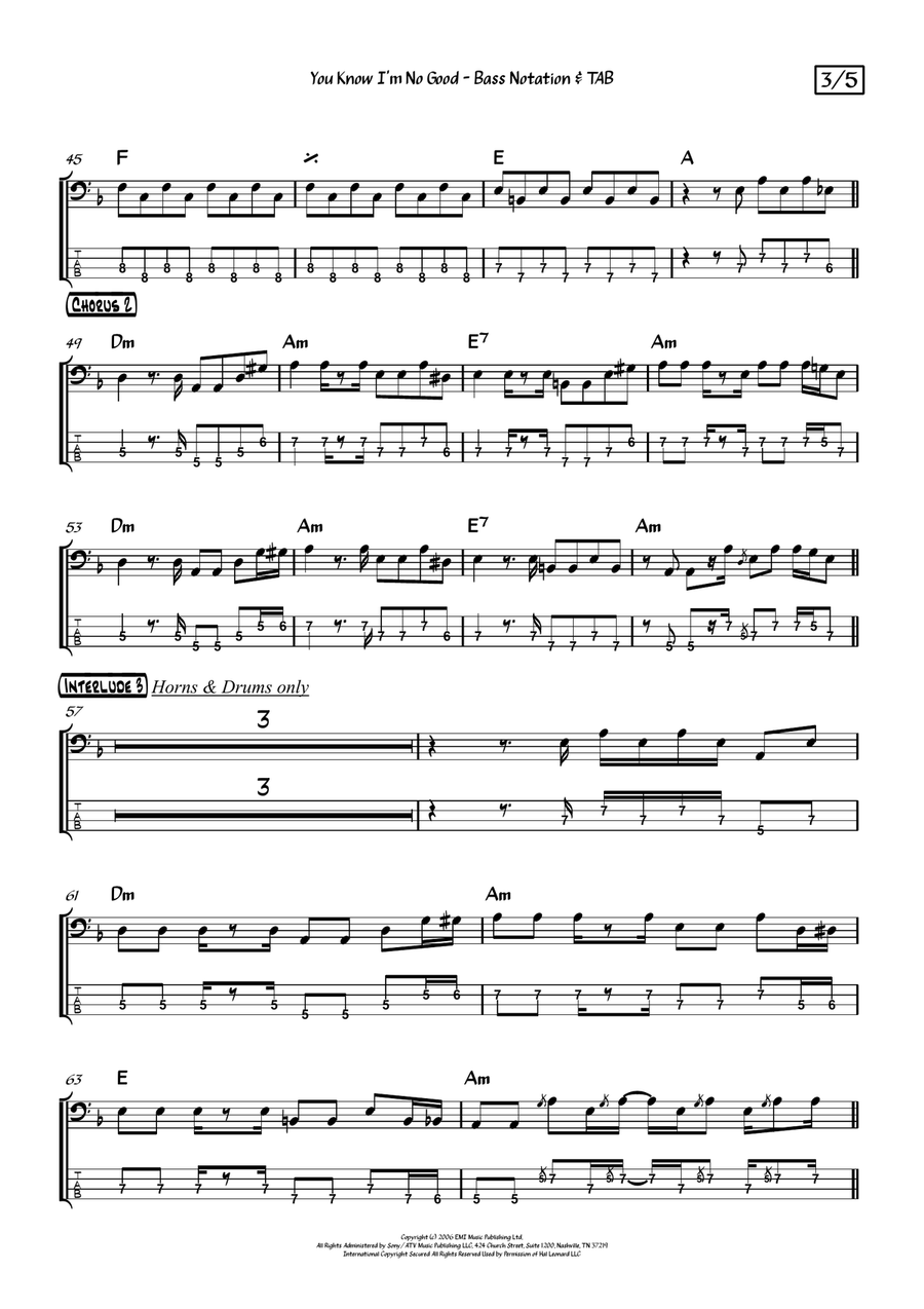 You Know I'm No Good Bass Guitar Tablature scores gallery preview page 6