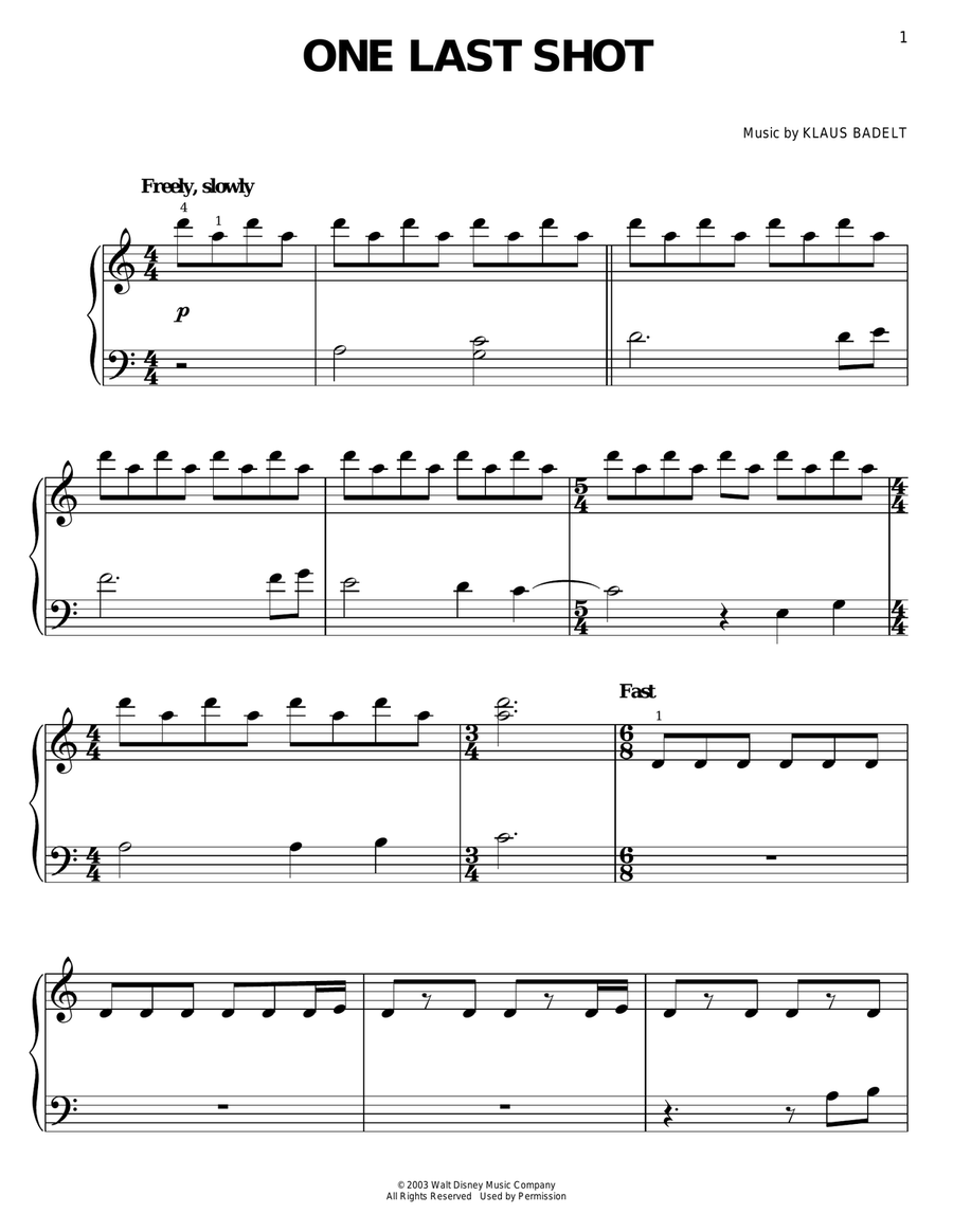 One Last Shot Easy Piano scores gallery preview page 1