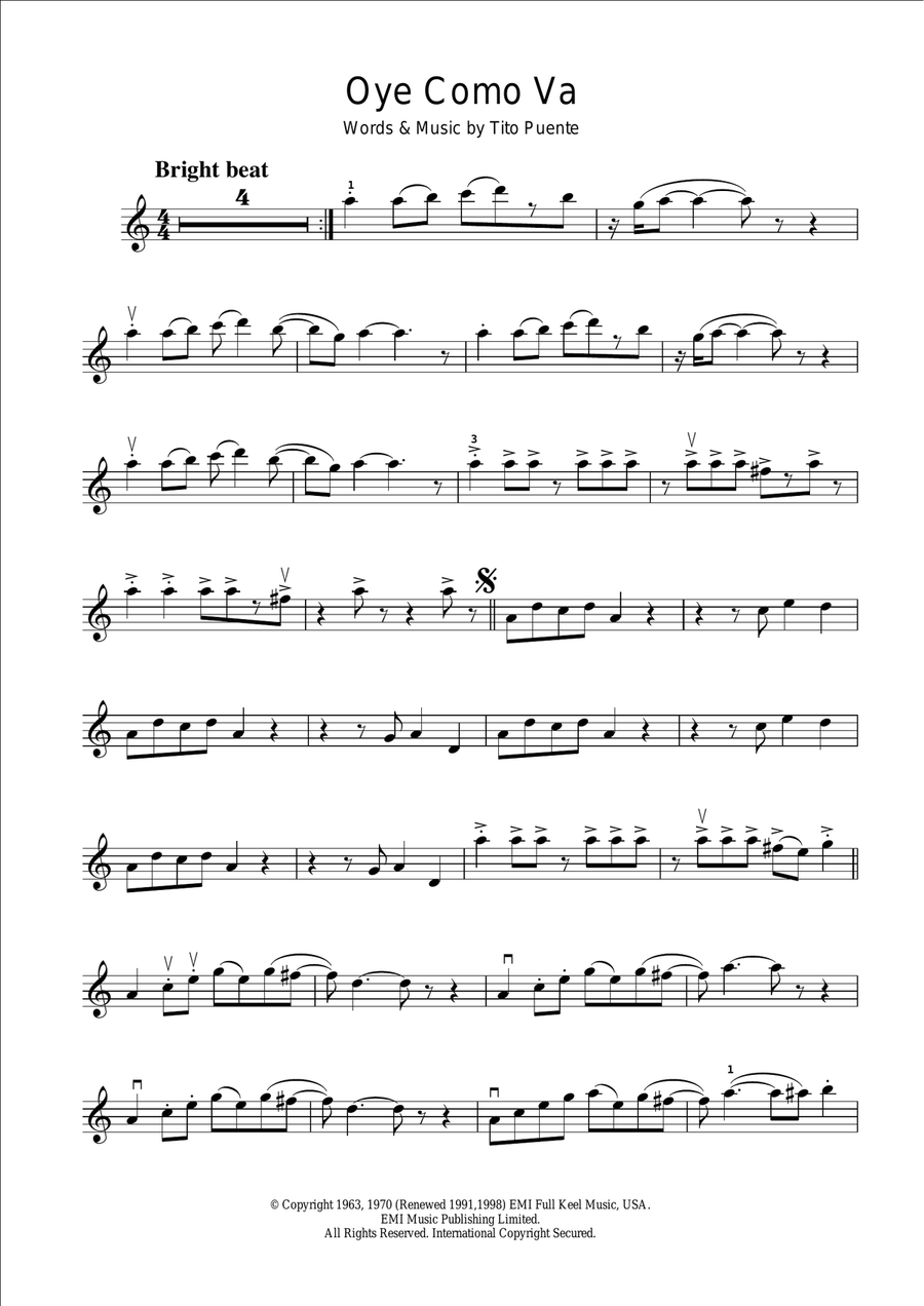Oye Como Va Violin Solo scores gallery preview page 1