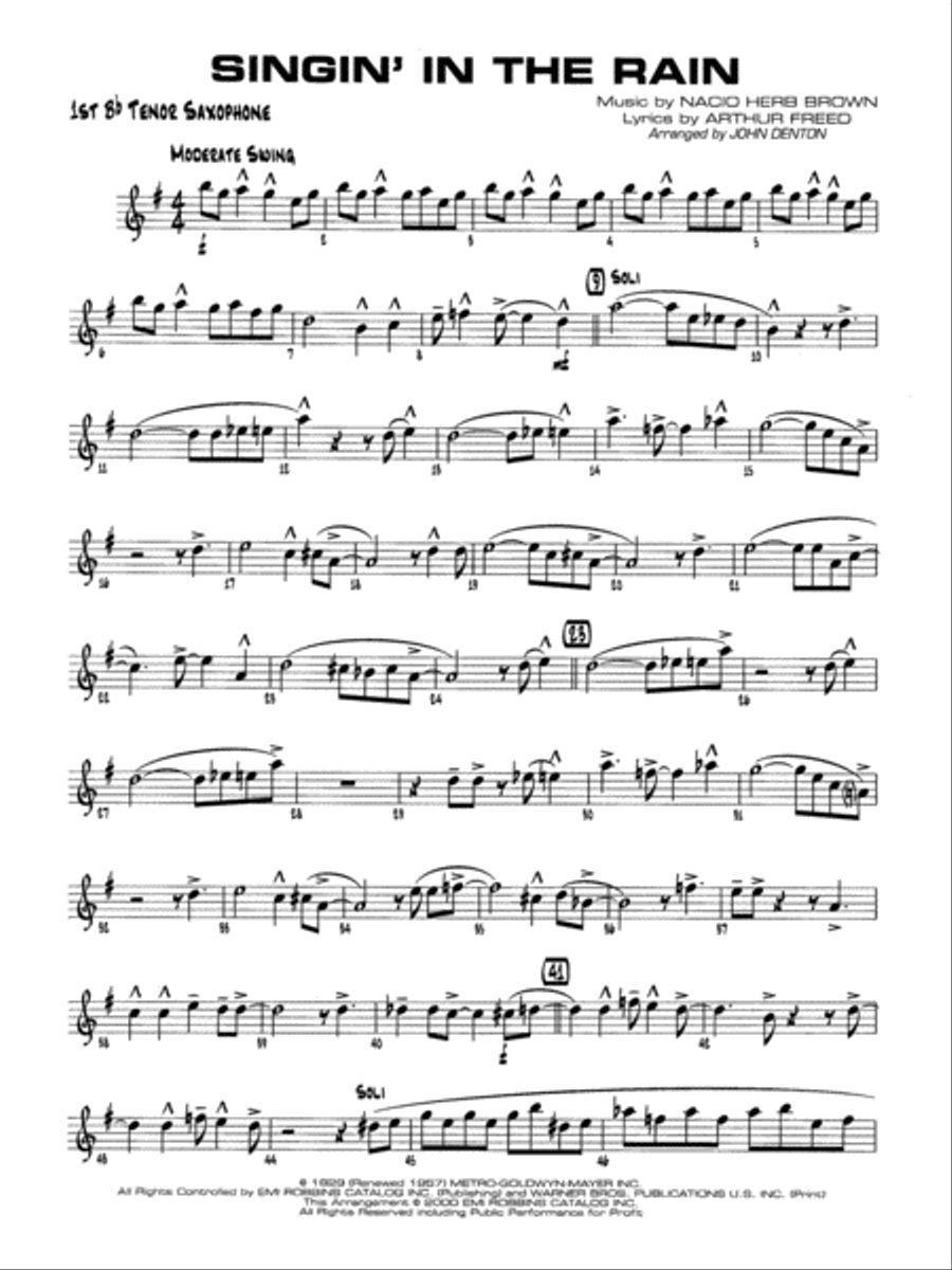 Singin' in the Rain: B-flat Tenor Saxophone Jazz Ensemble scores gallery preview page 1